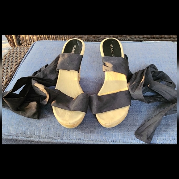 BLAKE SCOTT LACE UP WEDGE HEEL BLACK 8.5 - Picture 7 of 12